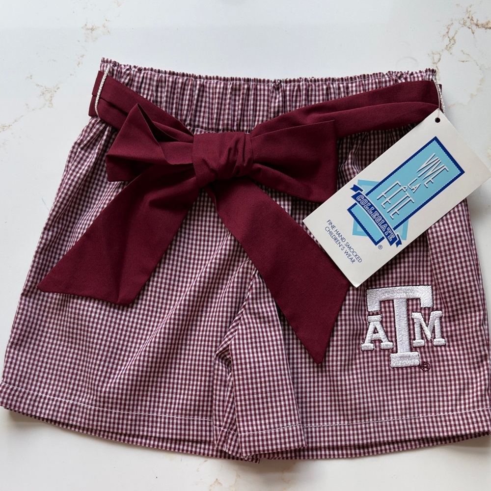 Texas A&M Girls' Maroon Gingham Bow Casual Shorts